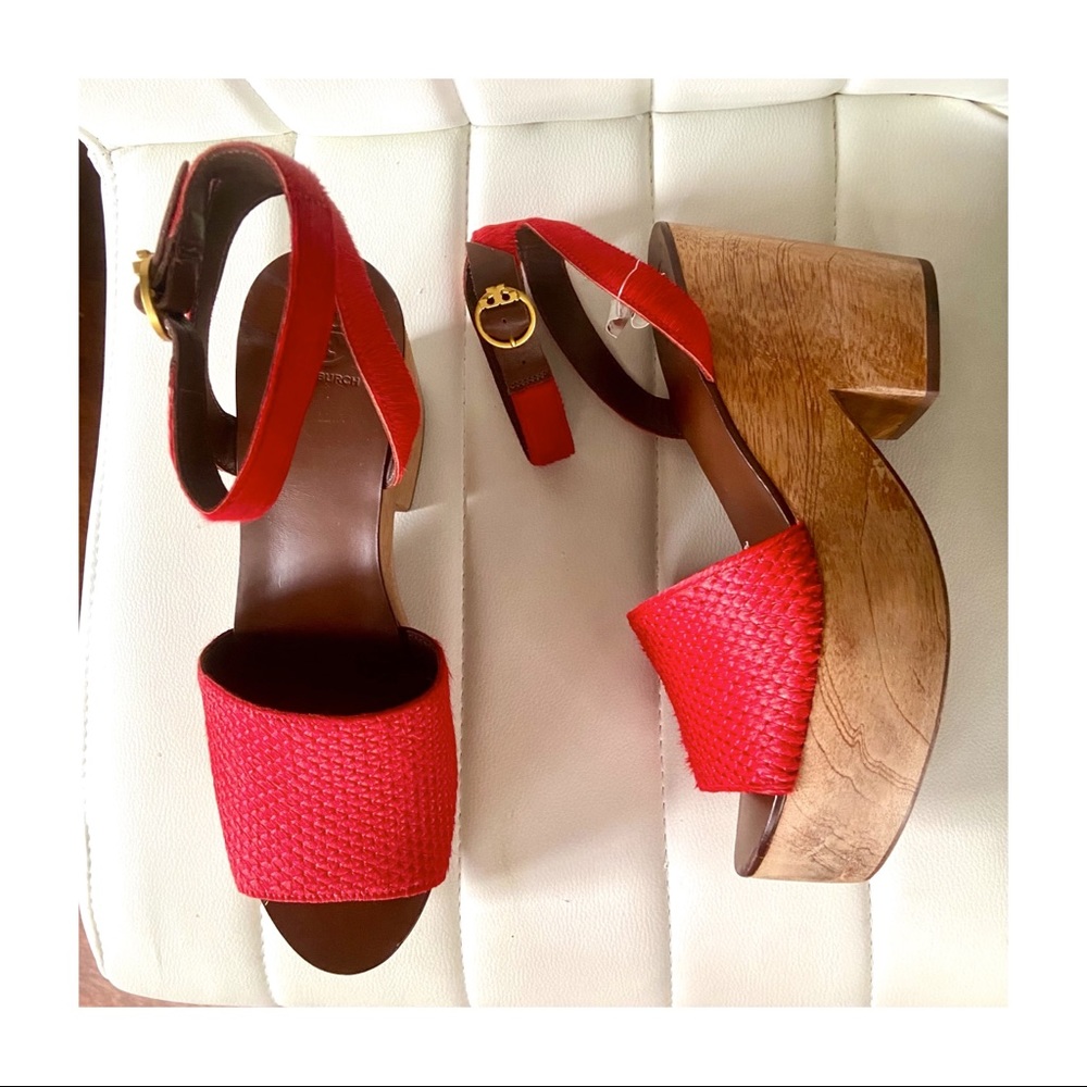 TORY BURCH CAMILLA PLATFORM RED LEATHR SANDAL EUC - Picture 3 of 14